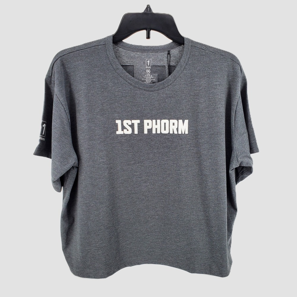 1st Phorm Womens 2XL We Do The Work Cropped Graphic TShirt Charcoal Gray 2XL New
